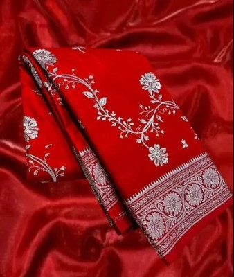 Ishrattextile Woven Banarasi Satin Saree(Red)