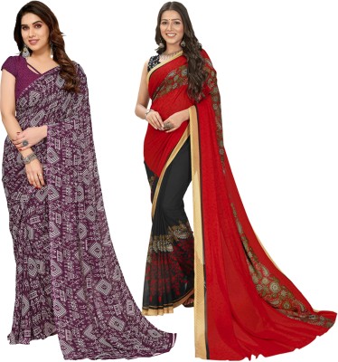 Anand Sarees Printed Bollywood Georgette Saree(Pack of 2, Red, Black, Purple)