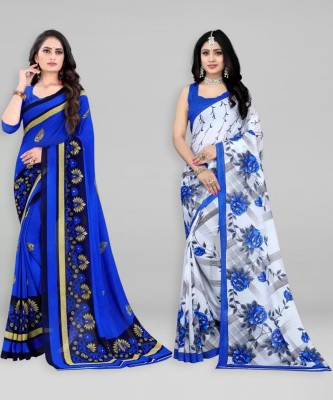 Leelavati Printed Bollywood Georgette Saree(Pack of 2, Blue, White)