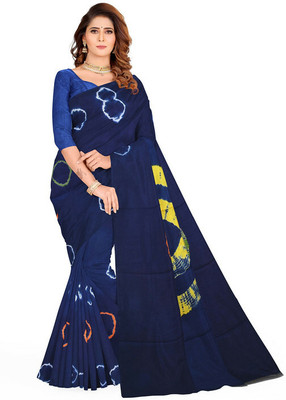 AARTI FASHION Printed, Blocked Printed, Floral Print Bollywood Pure Cotton Saree(Blue)