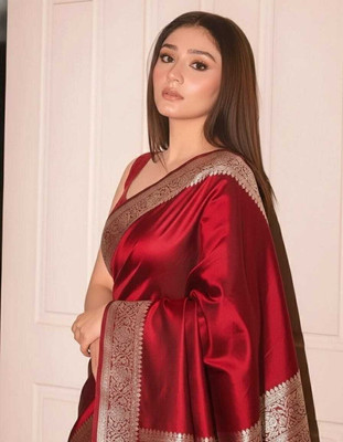 Afronza Woven Banarasi Satin Saree(Maroon)