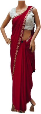 adityan design Embellished Handloom Georgette Saree(Red)