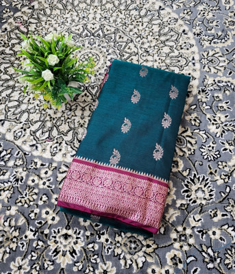 Ss sarees Paisley, Woven Banarasi Satin Saree(Dark Green)