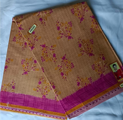 Minu Fashion Floral Print, Woven, Printed, Digital Print Bollywood Pure Cotton Saree(Brown, Purple)