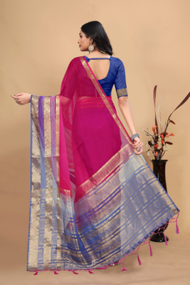 Aarunika Bhagwati Solid/Plain Bollywood Organza Saree(Pink)