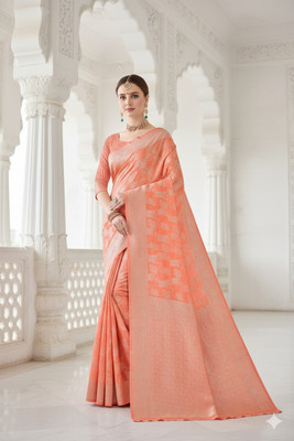 Samai Printed Banarasi Cotton Blend Saree(Orange)