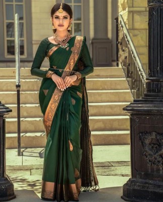 dhruvisha creation Self Design Bollywood Cotton Blend Saree(Green)