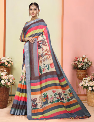 Gajal Printed, Woven Kanjivaram Pure Cotton, Cotton Linen Saree(Orange)