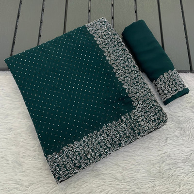 KONICA FAB Polka Print Bollywood Chiffon Saree(Dark Green)