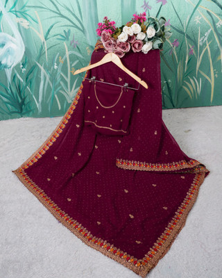 BATHANI CREATION Embroidered Bollywood Georgette Saree(Maroon)