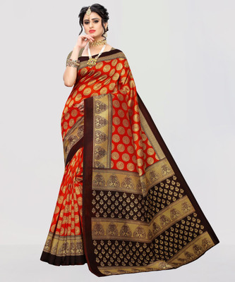Moda Rapido Printed Daily Wear Art Silk Saree(Red, Orange)
