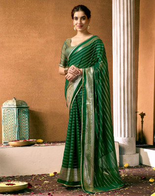 Samah Printed, Temple Border, Embellished Bollywood Georgette Saree(Green)