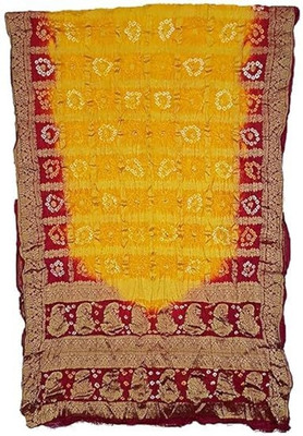 TMT HUB Polka Print Banarasi Cotton Linen Saree(Yellow, Red)