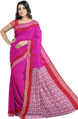 Hozaifa Sarees Solid/Plain, Temple Border Sambalpuri Art Silk Saree(Pink)