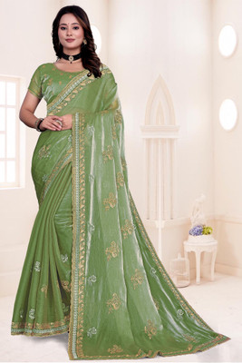 Dk Trendz Embroidered Bollywood Jimmy choo Saree(Light Green)