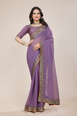 Tejal Creation Solid/Plain, Embroidered Bollywood Georgette Saree(Beige)