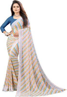 ROOP SUNDARI SAREES Striped, Printed Leheria Georgette Saree(Multicolor)