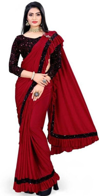 SUHAAN CREATION Self Design Bollywood Lycra Blend Saree(Blue)