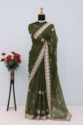 Dk Trendz Embroidered Bollywood Organza Saree(Light Green)