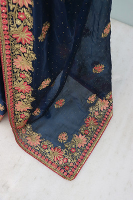 Mikhushop Embroidered Bollywood Jimmy choo Saree(Dark Green)