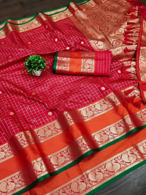 Bansari Textiles Embellished, Applique, Self Design, Woven Dharmavaram Art Silk Saree(Magenta)