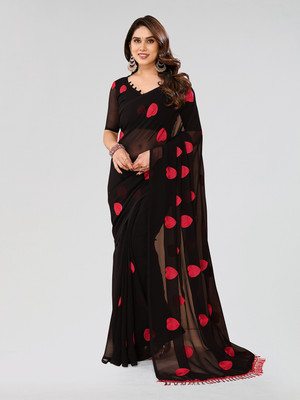 Moda Rapido Printed Bollywood Chiffon Saree(Black)
