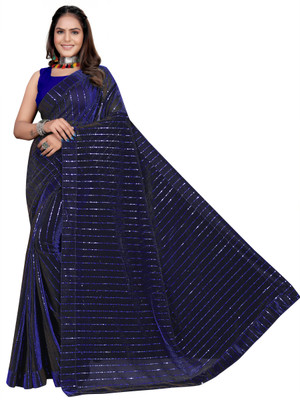 miracletex Applique Bollywood Net Saree(Dark Blue)