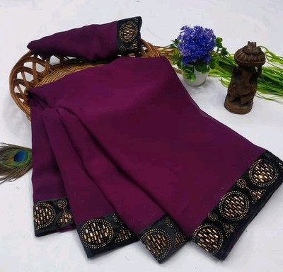 DHRAM CREATION Solid/Plain Bollywood Georgette Saree(Purple)
