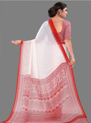 het designer studio Printed Daily Wear Georgette Saree(Red)
