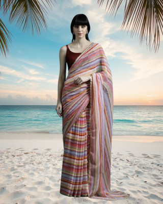 SHOBHTESH Striped Leheria Georgette Saree(Multicolor)