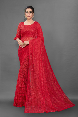 Suali Self Design Bollywood Net Saree(Red)