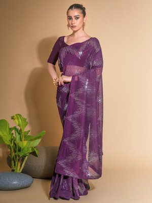 Divastri Embellished Bollywood Georgette Saree(Purple)