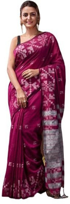 Dutta Textile Self Design Handloom Pure Cotton Saree(Blue)