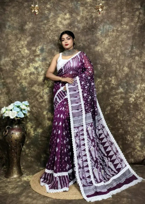 OSARIO Woven Jamdani Cotton Silk Saree(Purple)