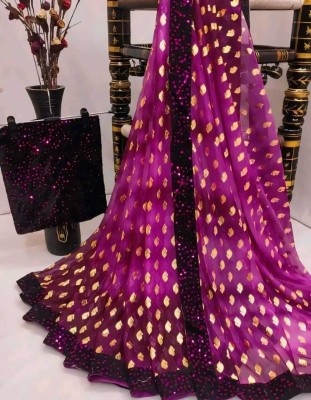 nelius Floral Print Bollywood Lycra Blend Saree(Purple)