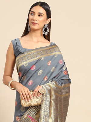 ANOUK Woven Banarasi Silk Blend Saree(Grey)
