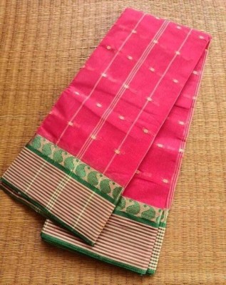 Ghosh handloom Temple Border Tant Cotton Blend Saree(Pink)