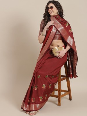 Tasrika Embroidered, Self Design Banarasi Cotton Silk Saree(Maroon)