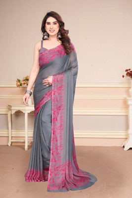 SuperLaxmi Solid/Plain, Self Design, Printed Bollywood Chiffon, Georgette Saree(Grey)