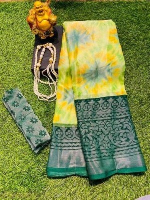 WILLMAKE Printed Bollywood Brasso Saree(Green)