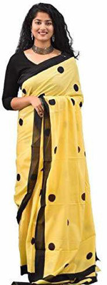 DASTKARPRINT Printed, Color Block, Blocked Printed, Floral Print, Dyed Daily Wear Pure Cotton Saree(Yellow)