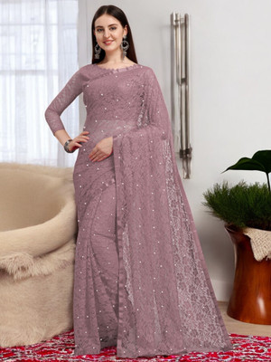 NexxaFashion Self Design Bollywood Net Saree(Purple)