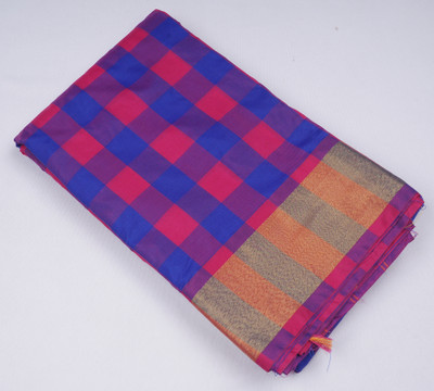 PK TRENDY COLLECTIONS Checkered Kanjivaram Handloom Silk Blend Saree(Multicolor)