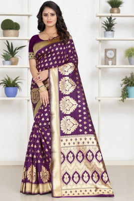 LERYZA Woven Banarasi Jacquard Saree(Maroon)