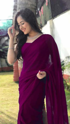 RELLAXAWAVES Solid/Plain Bollywood Georgette Saree(Magenta)