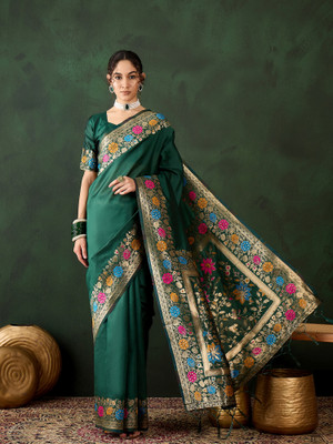 RK Creation Printed Bollywood Silk Blend Saree(Green)