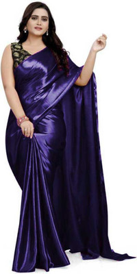 HouseOfCommon Solid/Plain Bollywood Satin Saree(Light Blue)