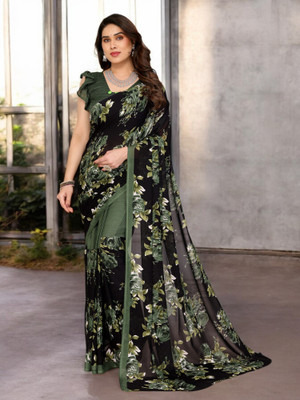 The Textile Hub Self Design Bollywood Georgette Saree(Dark Green)