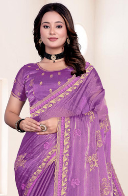 ZOYAL ENTERPRISE Embroidered Bollywood Jimmy choo Saree(Purple)