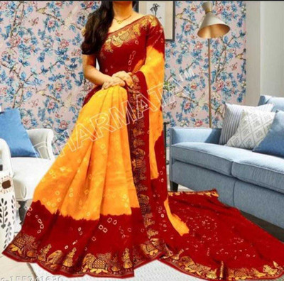 shreeji creation Self Design Bandhani Art Silk Saree(Red)